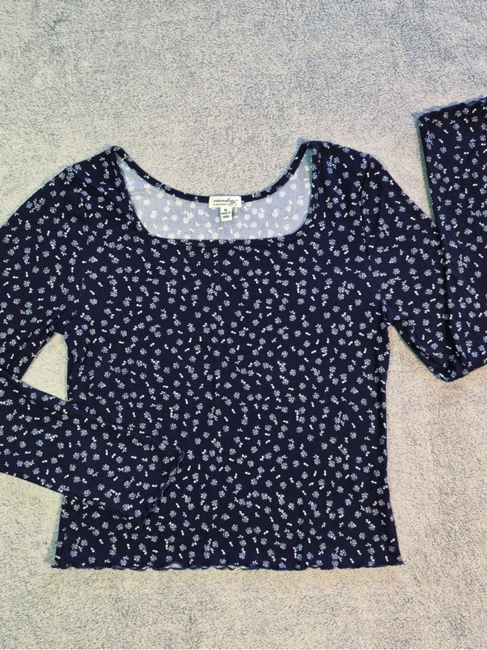 Justify Navy Blue Floral Long Sleeve Scoop Neck Top